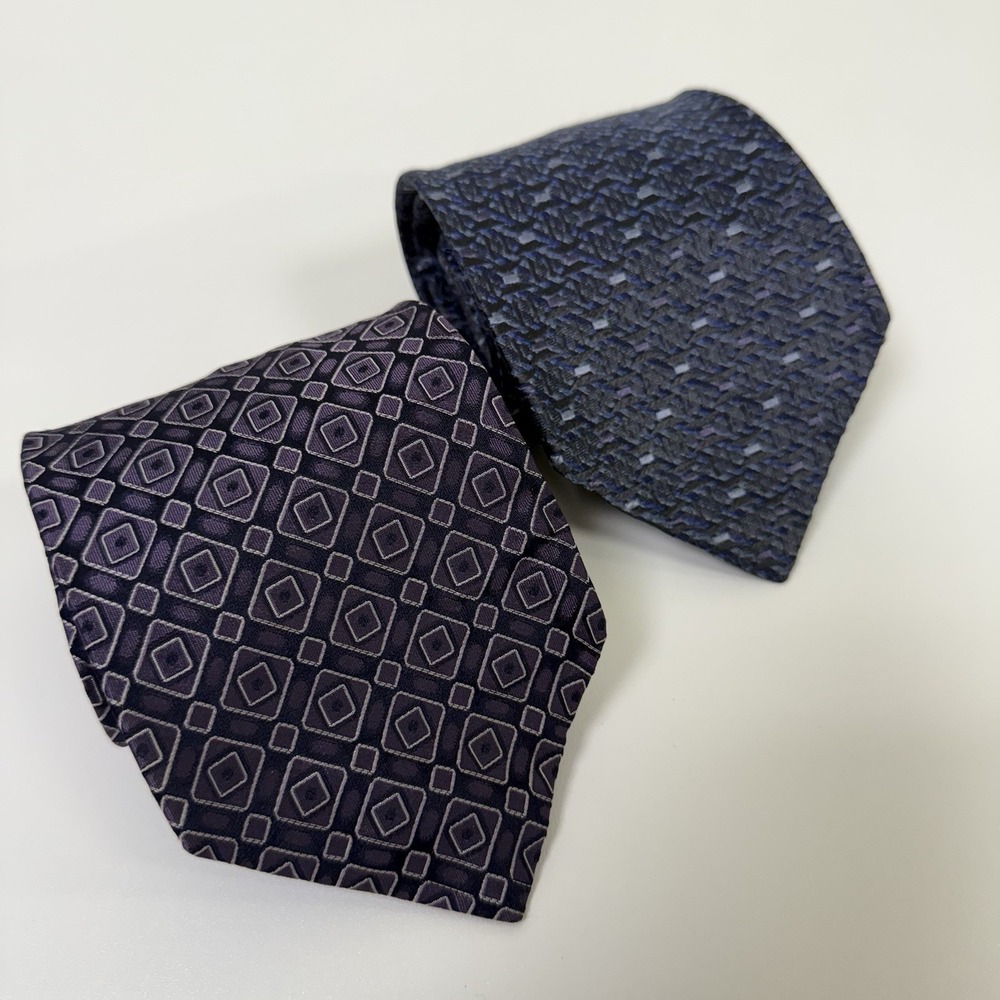 Lot Of 2 Bachrach Silk Necktie Purple Blue 60"x3.5" Geometric Classic Simple - Picture 1 of 14